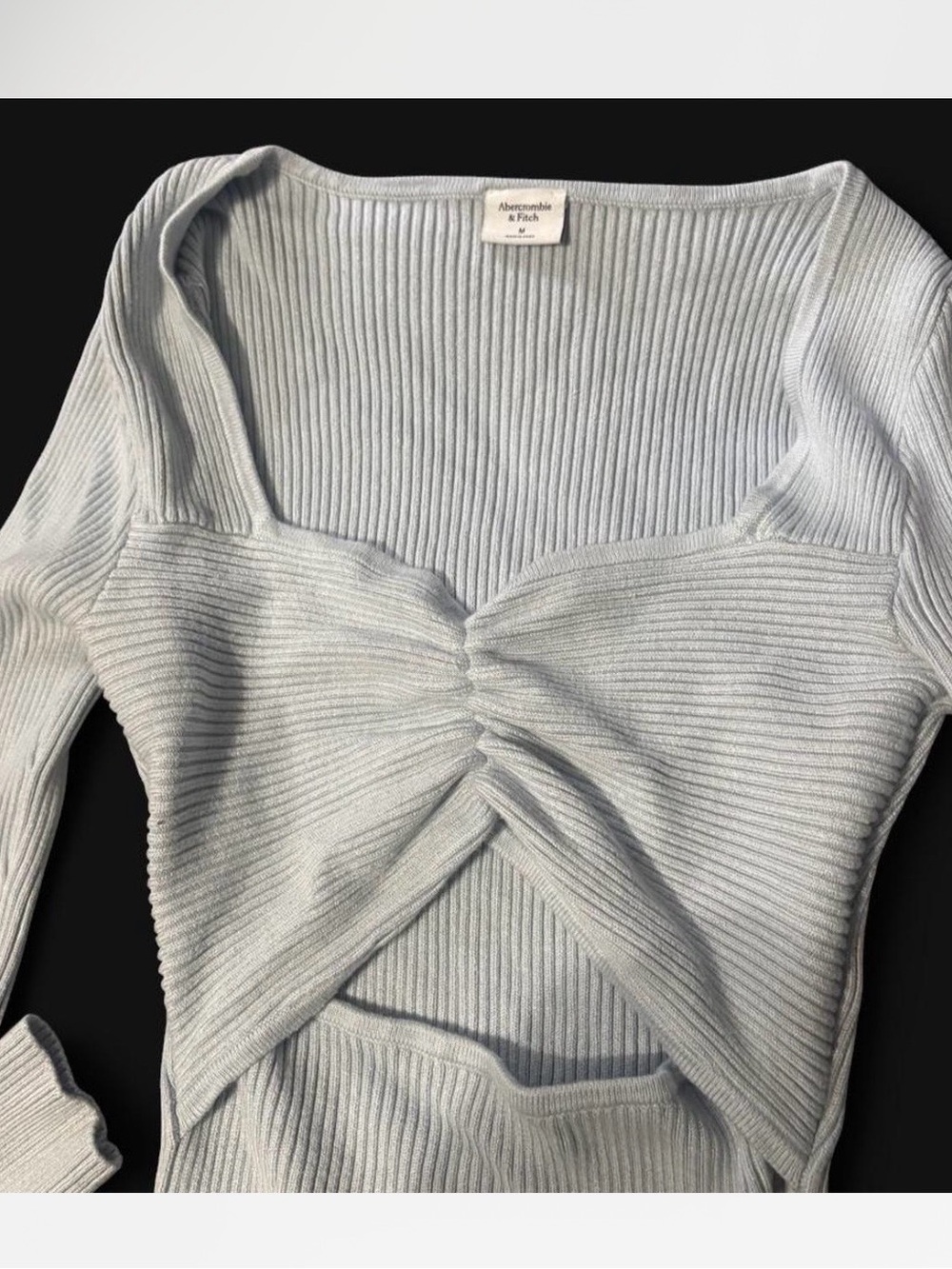 Abercrombie & Fitch Light Blue Ribbed Twist-Front Long Sleeve Bodysuit